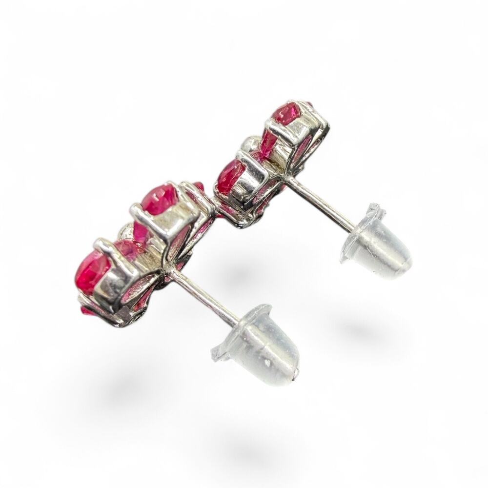 Created Ruby Flower Stud Earrings 925 Sterling Silver July Birthstone Daisy - Picture 7 of 7